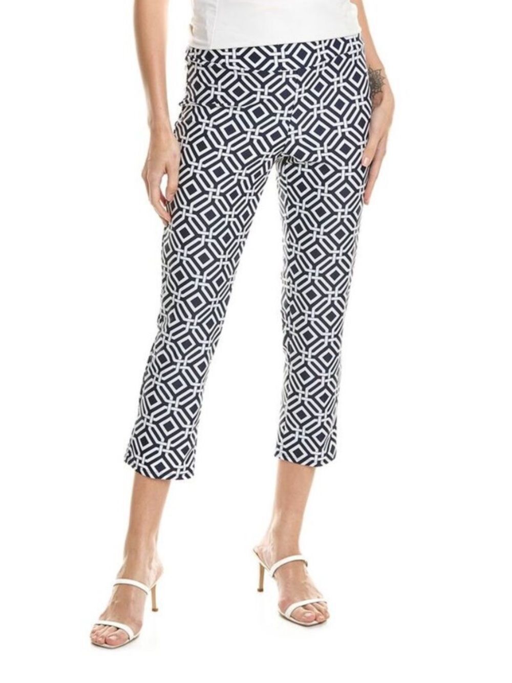 Jude Connally Lucia Stretch Pants Grand Links Navy Blue Print Womens Medium